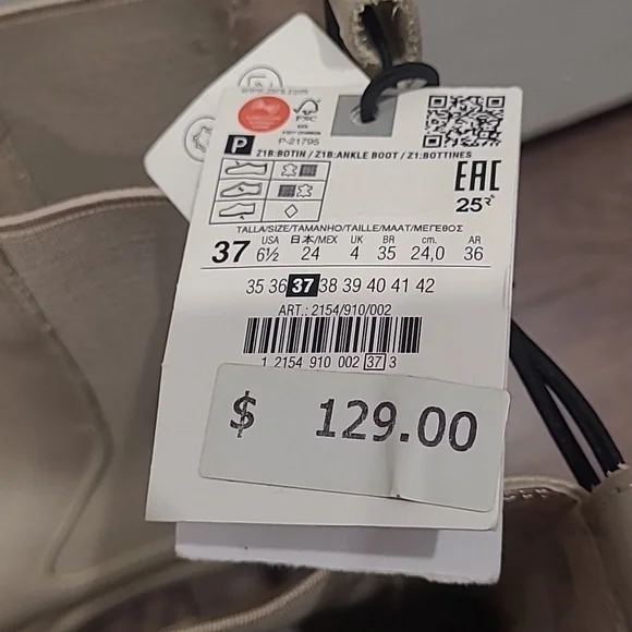 NWT ZARA FLAT ANKLE BOOTS ECRU WHITE 2154/910 SZ 6.5 - Picture 8 of 8